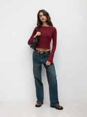Brushed Cider Denim Low Rise Straight Leg Jeans