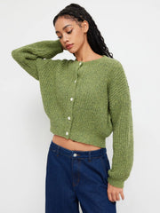 Knit Round Neckline Button Cardigan
