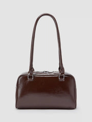 DOUBLE POCKET BOSTON FAUX LEATHER SHOULDER BAG