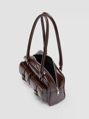 DOUBLE POCKET BOSTON FAUX LEATHER SHOULDER BAG