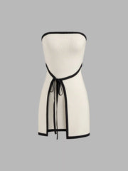 Knitted Knotted Contrasting Binding Bandeau Mini Dress