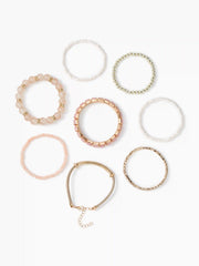 8PCS FAUX PEARL & ZIRCON & ORB BEADED BRACELET