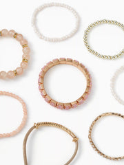 8PCS FAUX PEARL & ZIRCON & ORB BEADED BRACELET