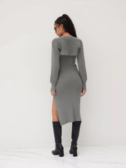 Knit Solid Cami Split Midi Dress & Shrug