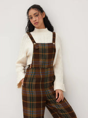 Tweed Plaid Button Up Wide Leg Jumpsuit