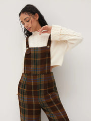 Tweed Plaid Button Up Wide Leg Jumpsuit