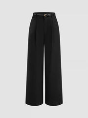Boat Neck Long Sleeve Top & Mid Rise Straight Leg Trousers With Belt Set