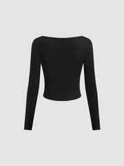Boat Neck Long Sleeve Top & Mid Rise Straight Leg Trousers With Belt Set