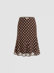 Mesh Low Rise Polka Dot Bowknot Mermaid Skirt