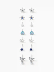 7PCS BOW & FLORAL & HEART & STAR STUD EARRINGS