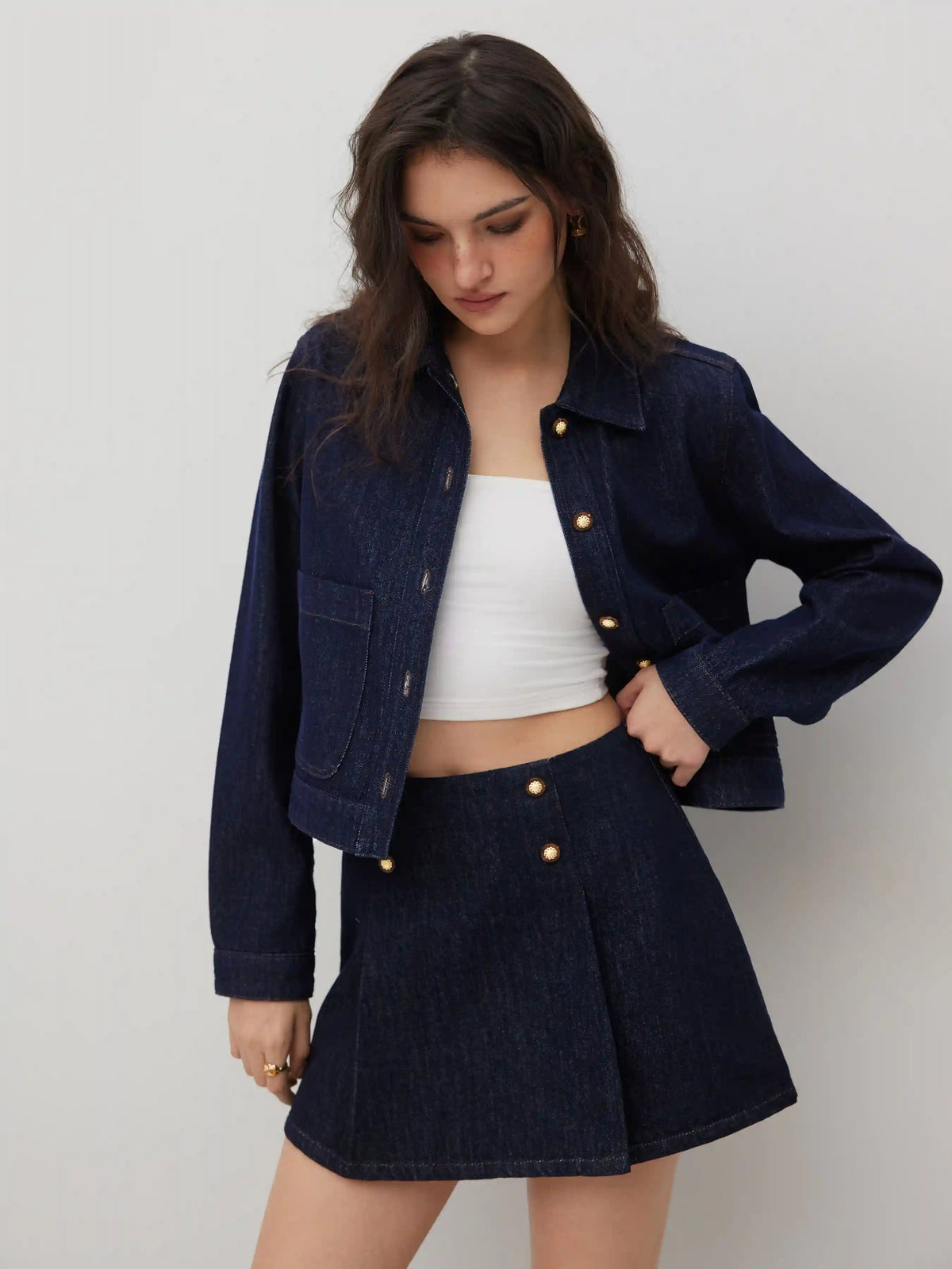 Denim Collar Button Jacket