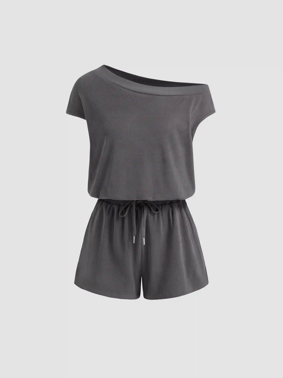 Asymmetrical Neck Drawstring Romper