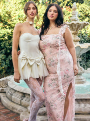 Lace Floral Ruffle Hem Split Maxi Dress Curve & Plus