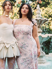 Lace Floral Ruffle Hem Split Maxi Dress Curve & Plus