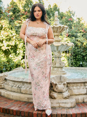 Lace Floral Ruffle Hem Split Maxi Dress Curve & Plus