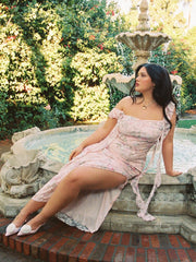 Lace Floral Ruffle Hem Split Maxi Dress Curve & Plus