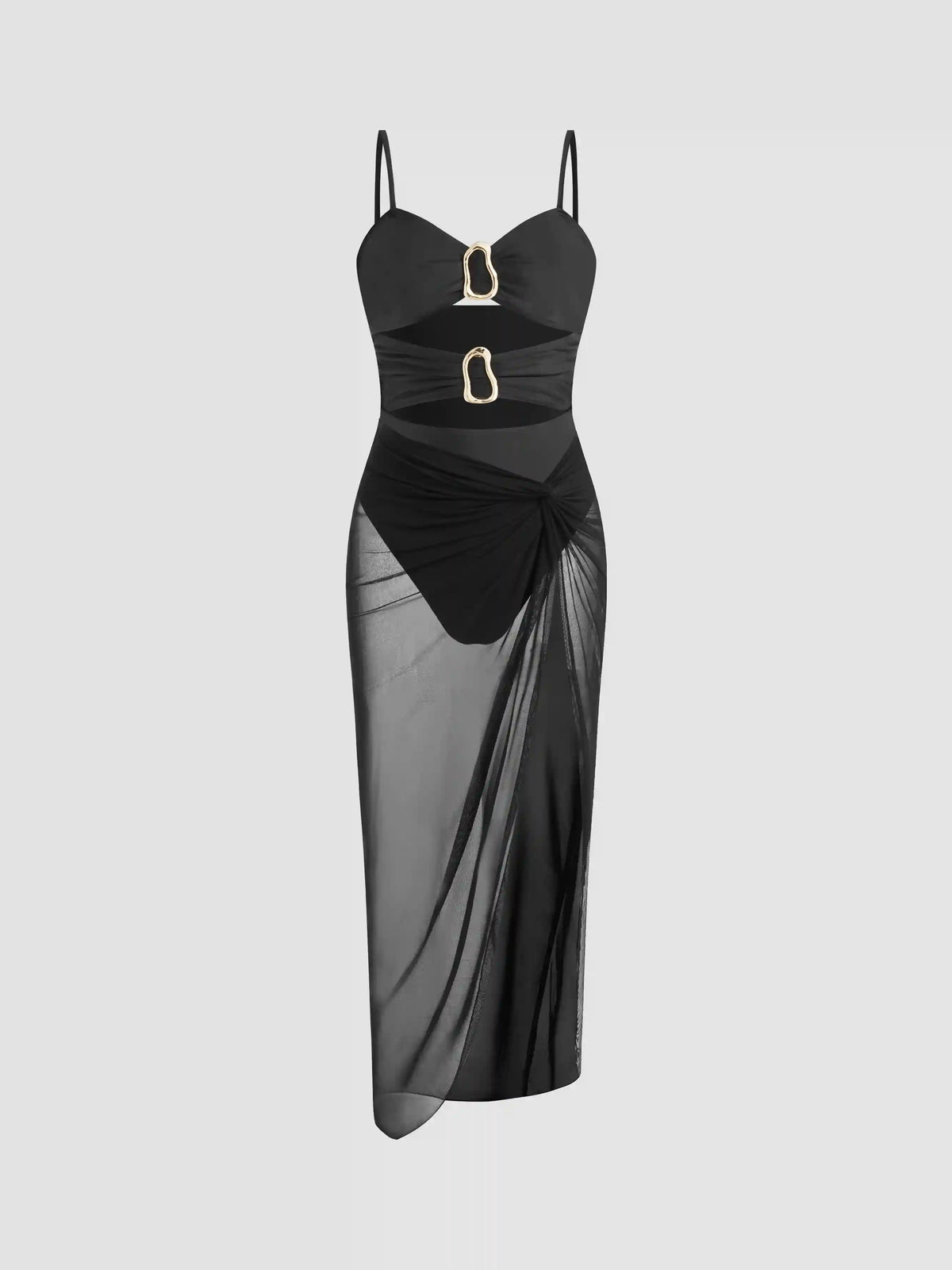 Shaping Sweetheart Cut Out O-ring One Piece Swimsuit With Sarong