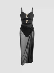 Shaping Sweetheart Cut Out O-ring One Piece Swimsuit With Sarong