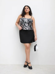 High Waist Zip Up Slit Mini Skirt Curve & Plus