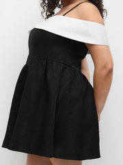 Square Neck Two Tone Ruffle Hem Mini Dress Curve & Plus