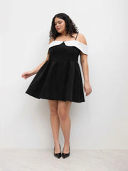 Square Neck Two Tone Ruffle Hem Mini Dress Curve & Plus