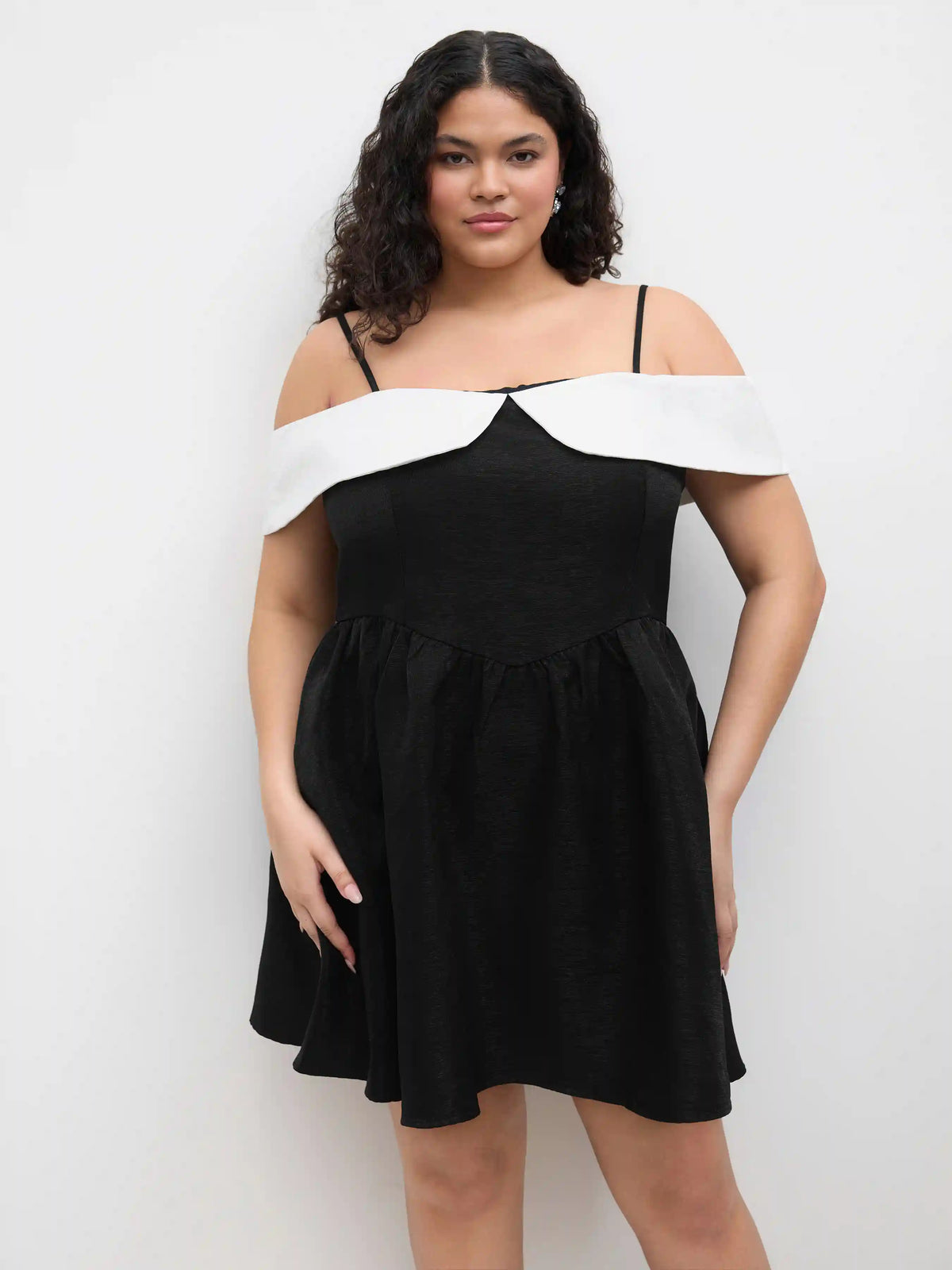 Square Neck Two Tone Ruffle Hem Mini Dress Curve & Plus