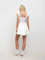 Sweetheart Lettuce Trim Ruffle Knotted Mini Dress
