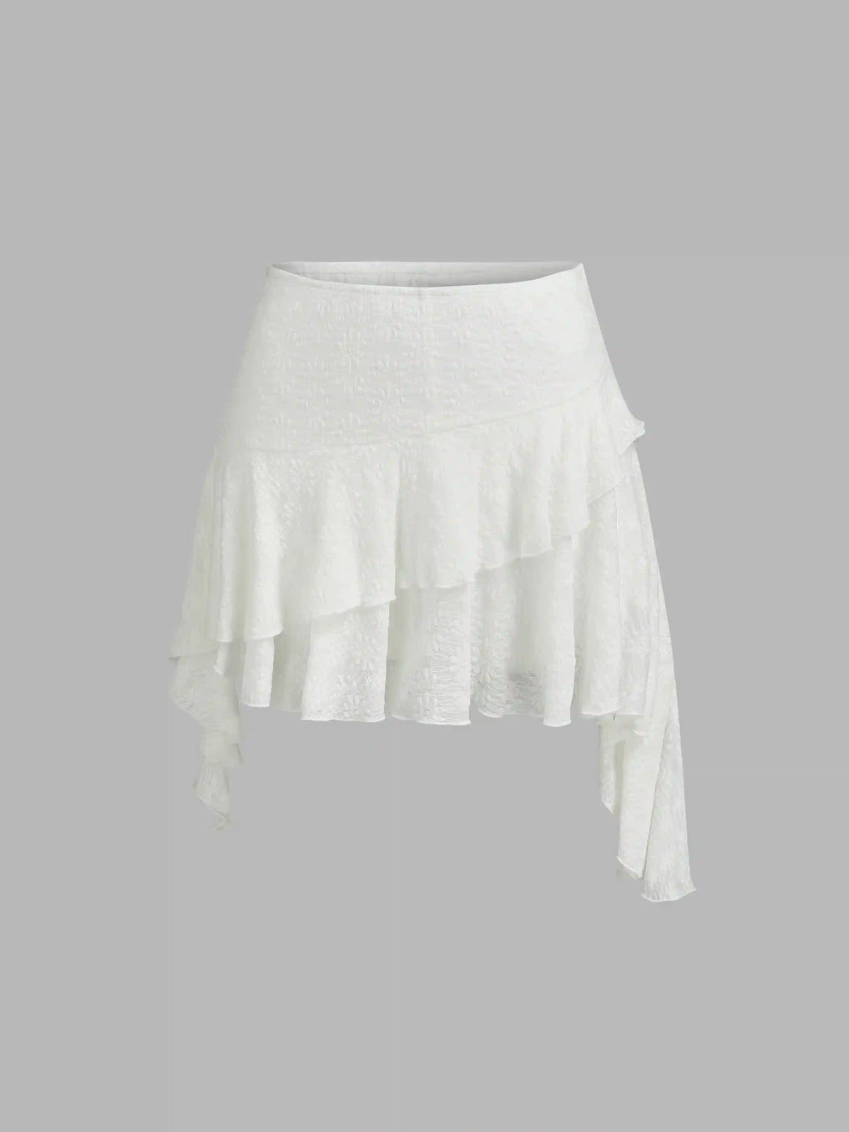 Low Rise Lace Floral Layered Ruffle Hem Mini Skirt