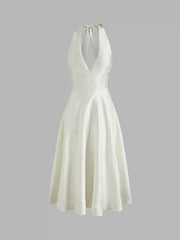Jacquard Sculptural Halter Neckline Floral Lace Up Maxi Dress
