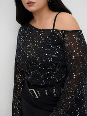 Mesh Star Crop Top & Solid Bodysuit Curve & Plus
