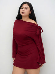 Asymmetrical Neck Knotted Ruched Mini Dress Curve & Plus