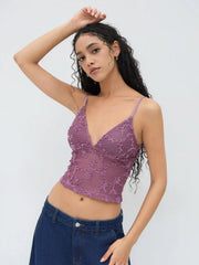 V-neck Floral Cami Crop Top