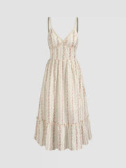 Cotton V-neck Floral Shirred Maxi Dress