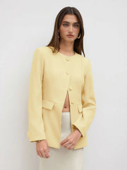 Round Neckline Button Up Split Blazer