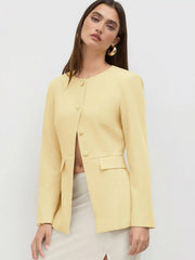 Round Neckline Button Up Split Blazer