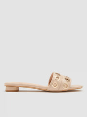 EYELET SQUARE TOE LOW HEEL FAUX LEATHER SLIPPERS