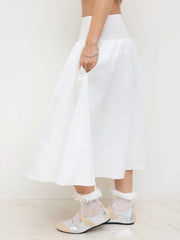 Cotton Mid Rise Floral Embroidery Midi Skirt