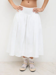 Cotton Mid Rise Floral Embroidery Midi Skirt