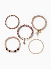 5PCS CRYSTAL & ORB BEADED BRACELET SET