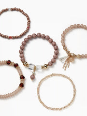 5PCS CRYSTAL & ORB BEADED BRACELET SET