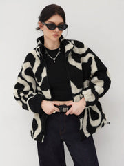 Oversized Printed Fleece Zip Up Jacket
