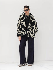 Oversized Printed Fleece Zip Up Jacket