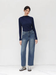 Petite Denim Solid Straight Leg Jeans