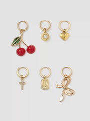 6PCS BOW & CHERRY & HEART STAINLESS STEEL SHOE CHARMS