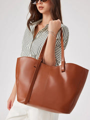 SOLID HALF-MOON ADJUSTABLE FAUX LEATHER TOTE BAG