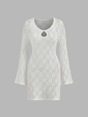 Knit Round Neckline Cut Out Crochet Cover Up Dress
