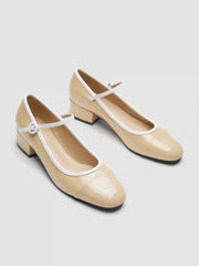 TWO-TONE FAUX PATENT LEATHER MID HEEL MARY JANE SHOES