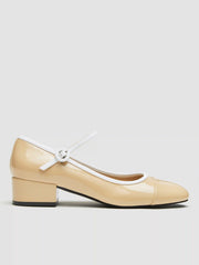 TWO-TONE FAUX PATENT LEATHER MID HEEL MARY JANE SHOES