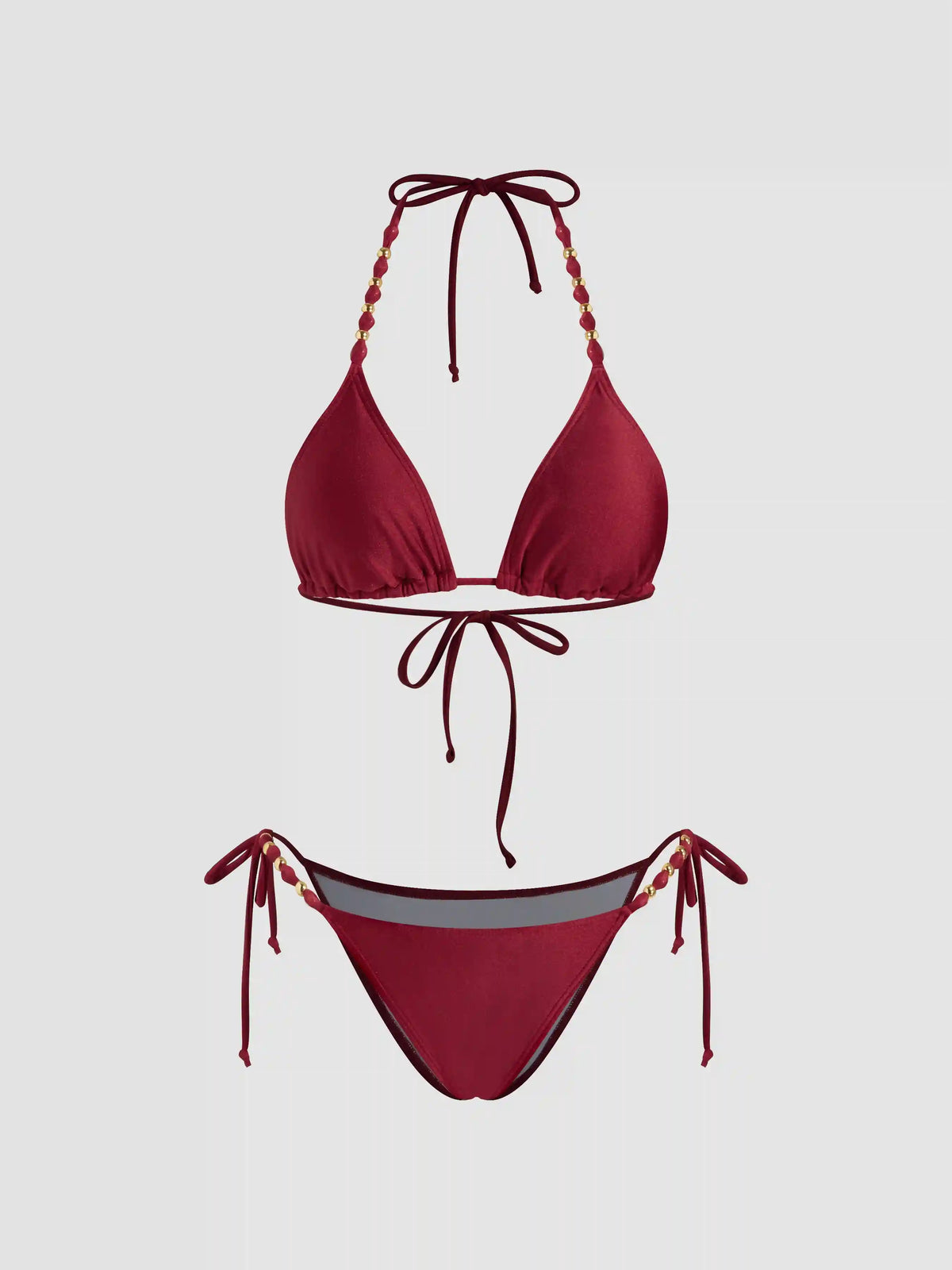 V-neck Beaded Halter Cheeky Bikini Set
