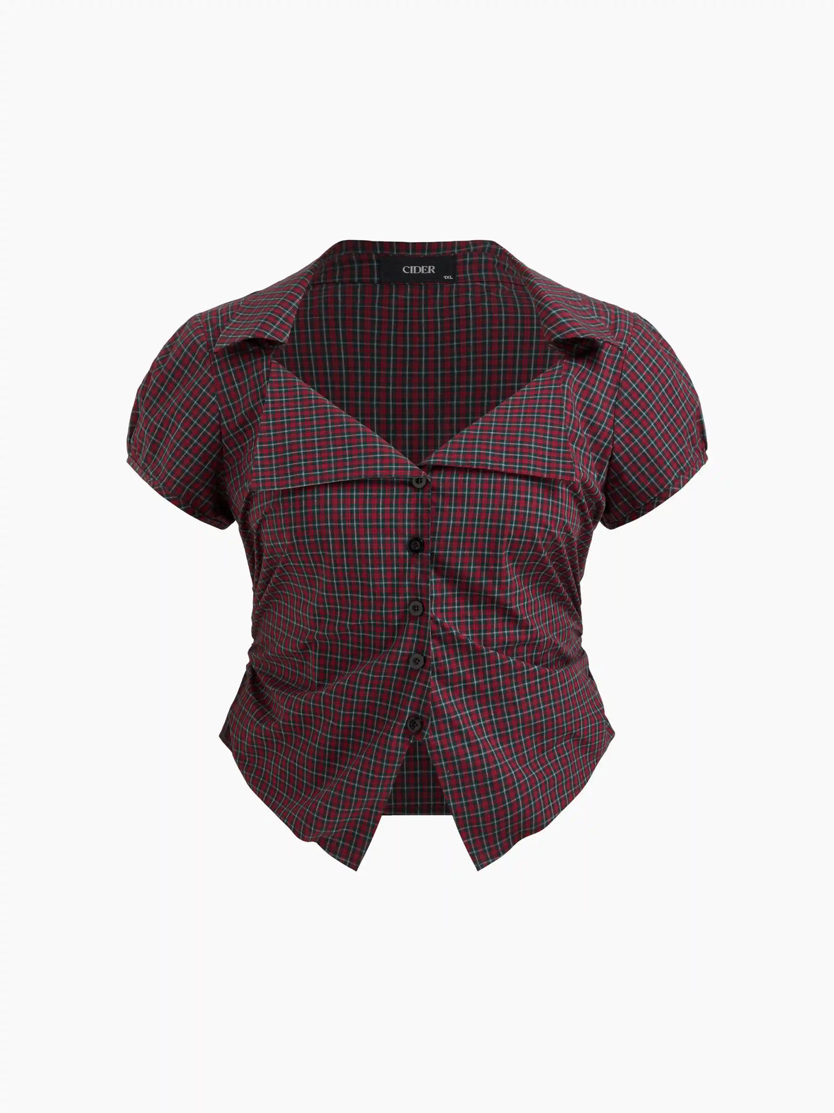 Cotton-blend Tartan Split Ruched Shirt Curve & Plus